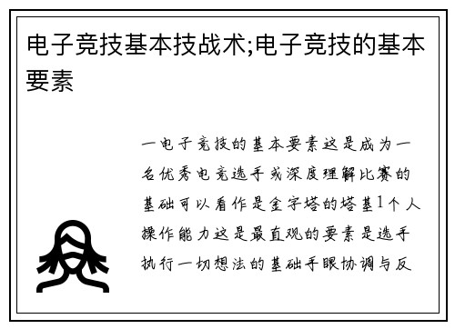 电子竞技基本技战术;电子竞技的基本要素